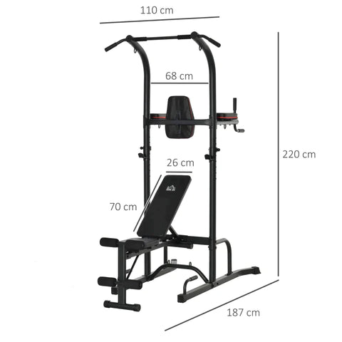 Rootz Multi-gym - Multi-gym With Pull-up Bar - Sit-up Bench - Black - 187 cm x 110 cm x 220 cm
