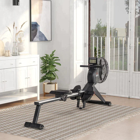 Rootz Rowing Machine With 16 Resistance Levels - Foldable - Rollable - Black Steel - 225 x 55 x 88 cm