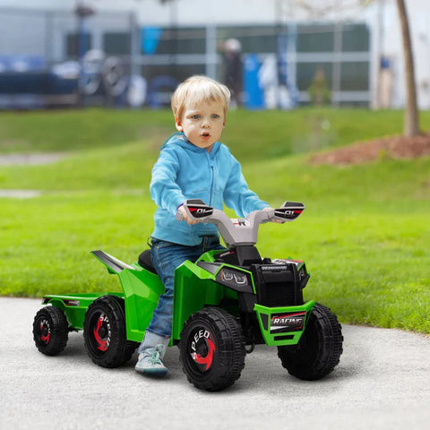 Rootz Electric Vehicles - Children's Quad - Rechargeable - 2.5 Km/h - Trailer - 50 Min Travel Time - Children 1.5 To 3 Years - Plastic - Green - 106L x 41.5W x 48.5H cm