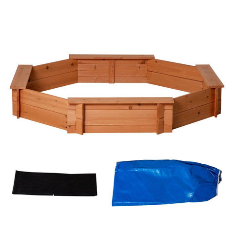 Rootz Sandbox - Sandpit with Cover - Octagonal Solid Wood Sandpit - Bottomless Design for Children - Red + Blue - 139.5 x 139.5 x 21.5 cm