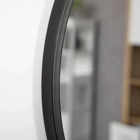 Rootz Round Mirror - Wall Mirror - Bedroom Mirror - With Decorative Hanging - Silver + Black - 50cm x 50cm x 2.2cm