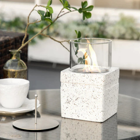Rootz Table Fireplace In Stone Look - Wind Protection - Fire Pit With Combustion Chamber - Lantern - Gray - 12L x 12W x 12H cm