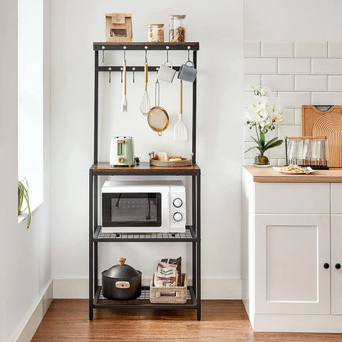 Rootz Kitchen Shelf - Free-Standing Shelf - Freestanding Shelf Unit - Standing Shelf - Chipboard/Steel - Vintage Brown-Black - 60 x 40 x 151.5 cm