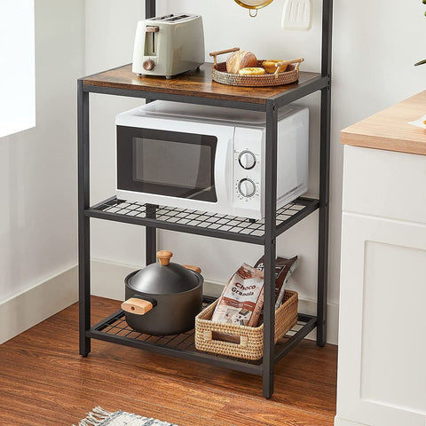 Rootz Kitchen Shelf - Free-Standing Shelf - Freestanding Shelf Unit - Standing Shelf - Chipboard/Steel - Vintage Brown-Black - 60 x 40 x 151.5 cm