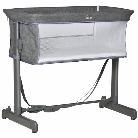 Rootz Baby Cot - Baby Bed - Extra Bed - Travel Bed - Height Adjustable - With Mattress - Steel/Mesh/Plastic - Grey - 86 x 50 x 83cm