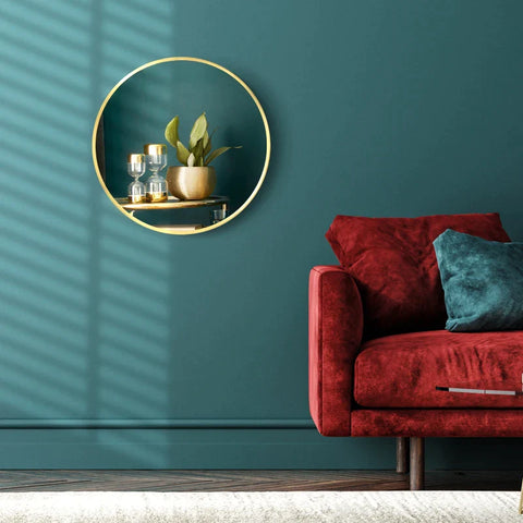 Rootz Wall Mounting - Mirror Bathroom - Elegant Design - Bedroom - Hallway - Metal Frame - Gold+silver - Ø50 x 2T cm
