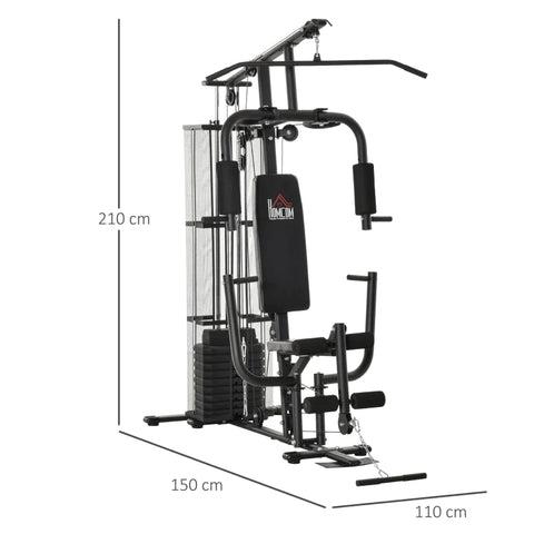 Rootz Gym Power Station - Fitness Station - Multigym Fitness Center - Fitness Equipment - Including Weights - Lat Pulldown - Leg Curl - Metal - PU Artificial Leather - Black - 150 x 110 x 210 cm