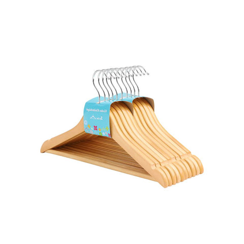 Rootz Children's Hangers - Anti-slip Design - Maple Wood - 20 Pieces - Carefully Sanded - Chrome-plated - Hanger Hooks - Schima Wood-PVC Coated - Natural - 35 x 20 x 1.2 cm