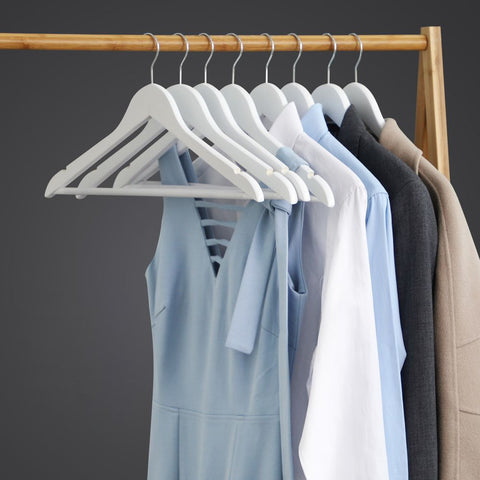 Rootz Clothes Hangers - Anti-slip Design - Maple Wood - Pack Of 50 - Carefully Sanded - Chrome-plated - Hanger Hooks - High Quality - White - 44.5 x 23 x 1.2 cm