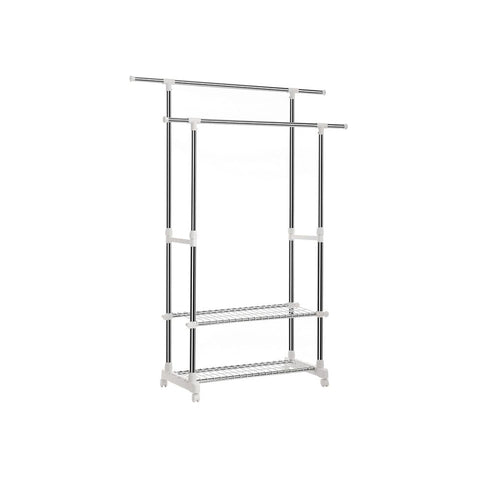 Rootz Clothes Rack - Extendable Clothes Rack 2 Bars - Industrial Style - Height-adjustable - Coat Stand With Wheels - Freestanding Clothes Organizer - Mobile Clothing Storage - Stainless Steel - PP Plastic - Gray - 22.5 x 9 x 103.5 cm