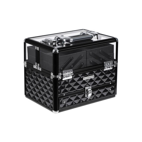 Rootz Cosmetic Case - Cosmetic Box - Vanity Case - Makeup Box - Beauty Box - Cosmetic Storage Box - Makeup Organizer Box - Travel Cosmetic Box - Black - 30 x 23.5 x 20 cm (W x H x D)