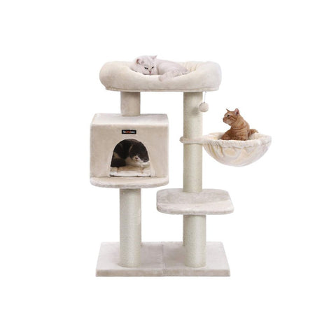 Rootz Cat Trees House - Double Floor - Change Direction - Scratching Post - Large Cats - Viewing Platform - Space-saving Cat - Carb Certified Chipboard Plush-sisal - Beige - 70 x 60 x 112 cm