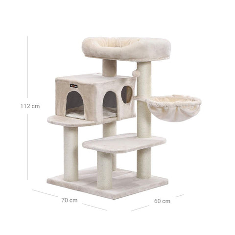 Rootz Cat Trees House - Double Floor - Change Direction - Scratching Post - Large Cats - Viewing Platform - Space-saving Cat - Carb Certified Chipboard Plush-sisal - Beige - 70 x 60 x 112 cm