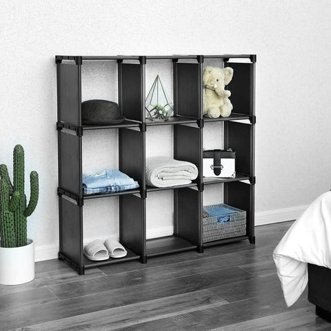 Rootz Storage Rack - Storage Rack With 9 Compartments - Plastic Shelf - Heavy-duty - Industrial Storage Rack - Wall-mounted - Open Shelving Rack - Non-woven Fabric - Black - 105 x 105 x 30 cm (W x H x D)