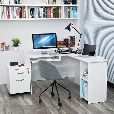 Rootz L-Shaped Desk - Corner Desk - Office Desk - Computer Desk - Home Office Desk - L-Shaped Gaming Desk - Modern L-shaped Desk - Industrial L-Shaped Desk - White - 140 x 120 cm