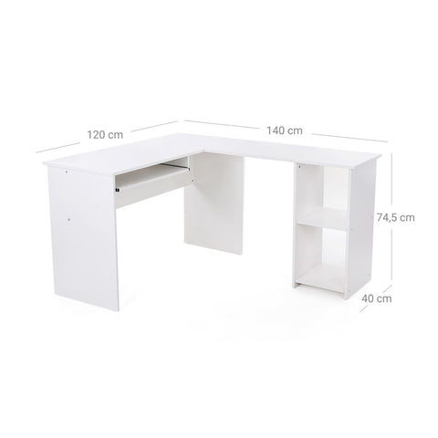 Rootz L-Shaped Desk - Corner Desk - Office Desk - Computer Desk - Home Office Desk - L-Shaped Gaming Desk - Modern L-shaped Desk - Industrial L-Shaped Desk - White - 140 x 120 cm