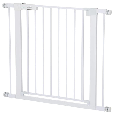 Rootz Dog Gates - Door Gate - No Drilling Required - Steel Frame - Adjustable - One-handed Opening - Metal - Plastic - White - 75-96W x 76H cm