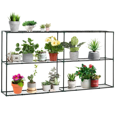 Rootz Plant Rack - 3 Tier - Mesh Shelves - Indoor & Outdoor - Metal Frame - Green - 222 x 30 x 114 cm