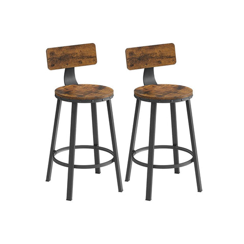 Rootz Set Of 2 Bar Stools - Bar Chair - Industrial Design - Stable - Comfortable For Sitting - Rustic Style - Chipboard - Steel - Vintage Brown-black - 0.6 x 88.5 cm (Ø x H)