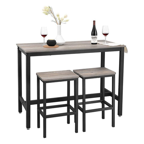Rootz Bar Table Set - Pub Table With Stool - High-top Table - Bar-height Table - Standing Bar Table - Barstool Table - Small Space Bar Table - Chipboard - Greige Black - 120 x 60 x 90 cm (L x W x H)