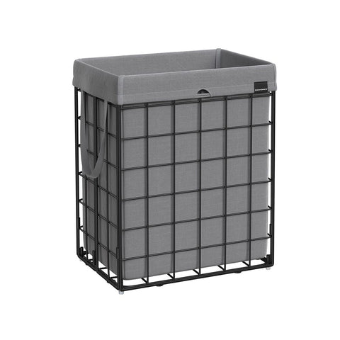 Rootz Laundry Basket - Laundry Basket With Removable Bag - Clothes Basket - Plastic Laundry Basket - Steel - Cotton-polyester Blend - Black-grey - 48 x 33 x 58 cm (L x W x H)
