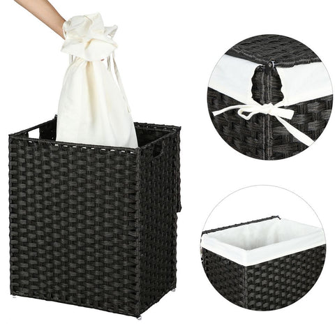 Rootz Laundry Basket - Made Of White Poly Rattan - Hamper - Clothes Basket - Laundry Storage - Laundry Organizer - Plastic Laundry Basket - Laundry Sorter - Black - 46 x 33 x 60 cm (L x W x H)