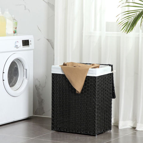 Rootz Laundry Basket - Made Of White Poly Rattan - Hamper - Clothes Basket - Laundry Storage - Laundry Organizer - Plastic Laundry Basket - Laundry Sorter - Black - 46 x 33 x 60 cm (L x W x H)
