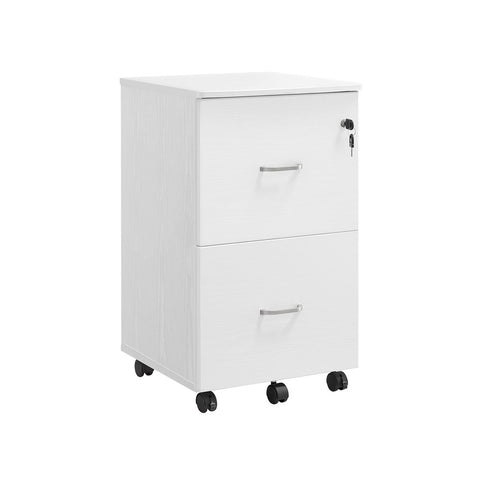 Rootz Mobile Container - Mobile Container With 2 Large Drawers - 2- Drawer Mobile Container - Storage Container With Wheels - Mobile Office Cabinet - White - 44.5 x 43 x 72 cm
