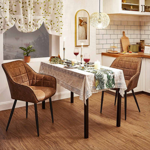 Rootz Dining Room Chair - With Armrests And Pu Cover - Dining Chair - Comfortable Dining Chair - Elegant Armchair - Powder-coated Metal Legs - Wooden Board - Dark Brown - 62.5 x 60 x 85 cm (L x W x H)