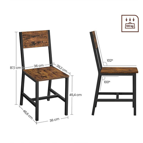 Rootz Dining Chair - Upholstered Dining Chairs - Set Of 2 Dining Chairs - Chair - Chipboard/Steel - Vintage Brown-black - 36 x 46.6 x 87.1 cm (L x W x H)