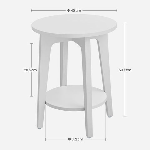 Rootz Side Table - Side Table With Shelf - Side Table With Storage Shelf - Wooden Side Table - Industrial Side Table - Round Side Table - White - 40 x 50 cm (Ø x H)