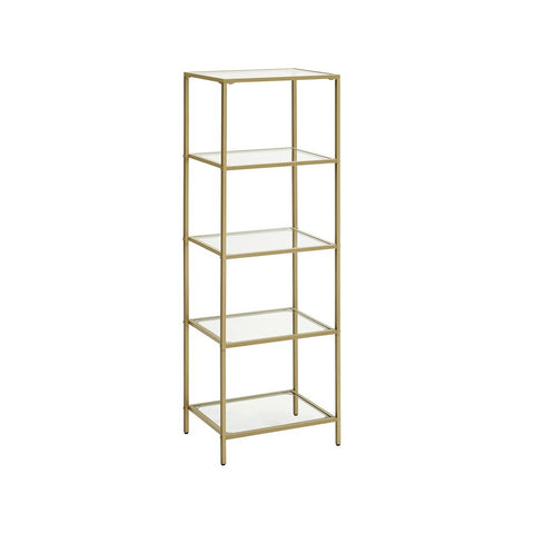 Rootz Standing Shelf - Stand Shelf With 5 Glass Shelves - Shelving Unit - 5 Tier Standing Shelf - Steel/Tempered Glass - Gold - 40 x 30 x 124.5 cm