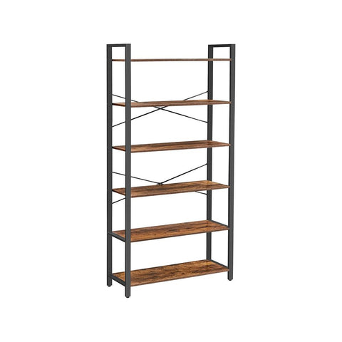 Rootz Bookcase - Bookshelf - 6 Levels Bookshelf - Floor-standing Bookshelf - Open Bookshelf - Book Rack - Chipboard/Steel - Vintage Brown-Black - 80 x 30 x 186 cm