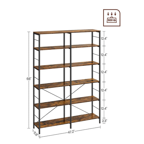 Rootz Bookcase - Bookcase With 6 Levels - Bookshelf - Wooden Bookcase - Modern Bookcase - Wall-mounted Bookcase - Chipboard - Steel - 30 x 120 x 172.5 cm (D x W x H)