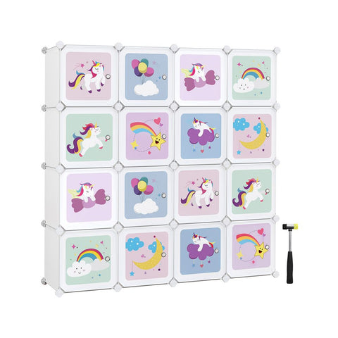 Rootz Children's Wardrobe - Kids Cube Storage System - Wardrobe With Doors - Diy Storage Cabinet - White - 153 x 31 x 153 cm