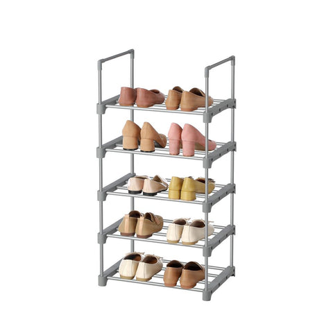 Rootz Shoe Rack - Shoe Rack With 5 Shelves - Large Shoe Rack - Shoe Organizer - Shoe Storage Rack - Shoe Display Rack - Metal Tubes/plastic Connectors - Grey - 45 x 30 x 89.5 cm