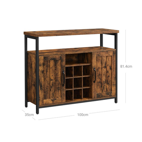 Rootz Sideboard - Vintage Sideboard - Dining Room Sideboard - Kitchen Sideboard - Storage Sideboard - Wooden Sideboard - Console Sideboard - Chipboard - Steel - Brown-black - 100 x 35 x 81.4 cm (L x W x H)