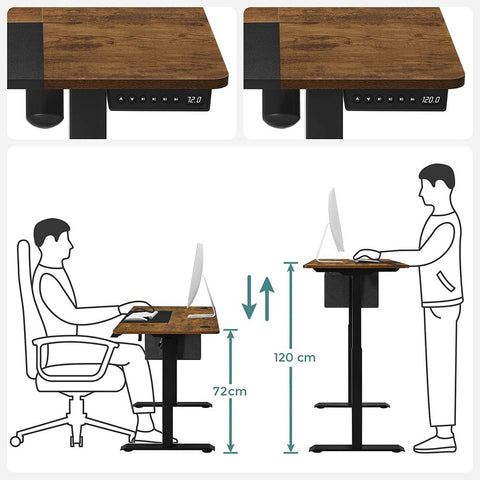 Rootz Electric Desk - Height-Adjustable Desk - Electric Desk Stand - Gaming Desk - Gaming Electric Desk - Vintage Brown-Black - 120x60x(72-120)cm