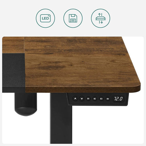 Rootz Electric Desk - Height-Adjustable Desk - Electric Desk Stand - Gaming Desk - Gaming Electric Desk - Vintage Brown-Black - 120x60x(72-120)cm