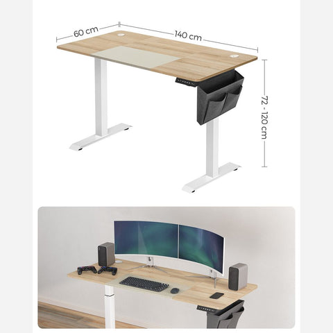 Rootz Electric Desk - Height-Adjustable Desk - Standing Desk - Gaming Desk - Height-Adjustable Gaming Desk - White-Greige - 60 x 140 x (72-120) cm (D x W x H)