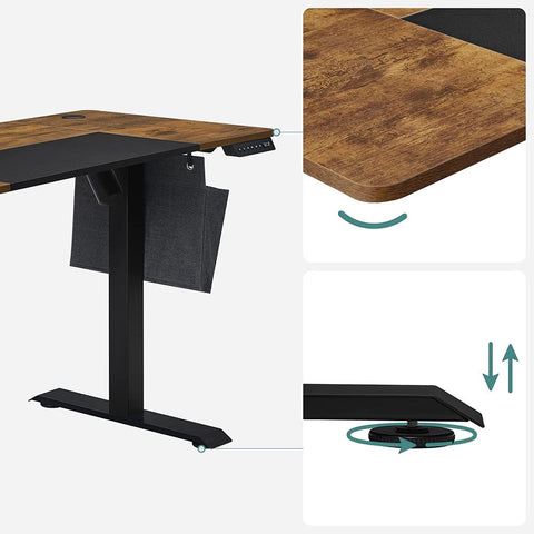 Rootz Electric Desk - Height-Adjustable Desk - Electric Desk Stand - Gaming Desk - Gaming Electric Desk - Vintage Brown-Black - 140x60x(72-120)cm