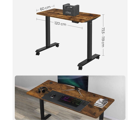 Rootz Desk - Electric Height-adjustable Desk - Electric Table - Dual Motor - Chipboard - Steel - Vintage Brown-black - 60 x 120 x (73.5-119) cm (D x W x H)