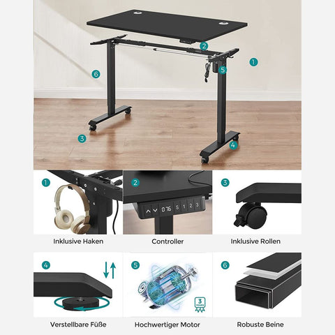 Rootz Desk - Electric Height-adjustable Desk - Electric Table - Dual Motor - Chipboard - Steel - Black - 70 x 140 x (73.5-119) cm (D x W x H)