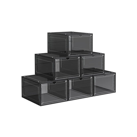 Rootz Shoe Box - Shoe Storage Box - Clear Shoe Box - Plastic Shoe Box - Transparent Shoe Box - PP Plastic - Black - 25.5 x 33 x 17.5 cm