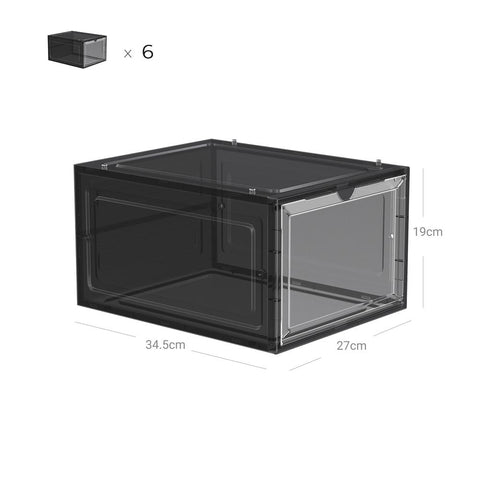 Rootz Shoe Box - Shoe Storage Box - Clear Shoe Box - Plastic Shoe Box - Transparent Shoe Box - PP Plastic - Black - 25.5 x 33 x 17.5 cm