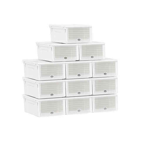 Rootz Shoe Box - Shoe Storage Box - Clear Shoe Box - Plastic Shoe Box - Transparent Shoe Box - PP Plastic - White - 23.5 x 34 x 13.5 cm