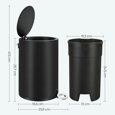 Rootz Cosmetic Bin - Storage Bins - 3 Liters Cosmetic Bin - Inner Bin With Handle - Bin - Small Cosmetic Bin - Mini Trash Can - Black