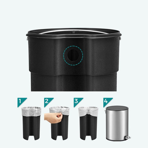 Rootz Cosmetic Bin - Storage Bins - 3 liters Cosmetic Bin - Inner Bin With Handle - Bin- Small Cosmetic Bin - Mini Trash Can - Silver-Black - 23.8 x 18.8 x 25.7