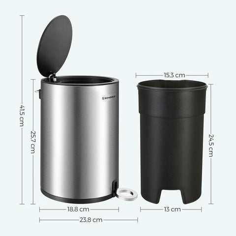 Rootz Cosmetic Bin - Storage Bins - 3 liters Cosmetic Bin - Inner Bin With Handle - Bin- Small Cosmetic Bin - Mini Trash Can - Silver-Black - 23.8 x 18.8 x 25.7
