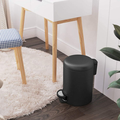 Rootz Trash Can With Pedal - Trash Bin - Soft Close Function - Kitchen Garbage Bin - Compact Garbage Bin - Steel - Black - 22 x 16.7 x 25 cm (L x W x H)